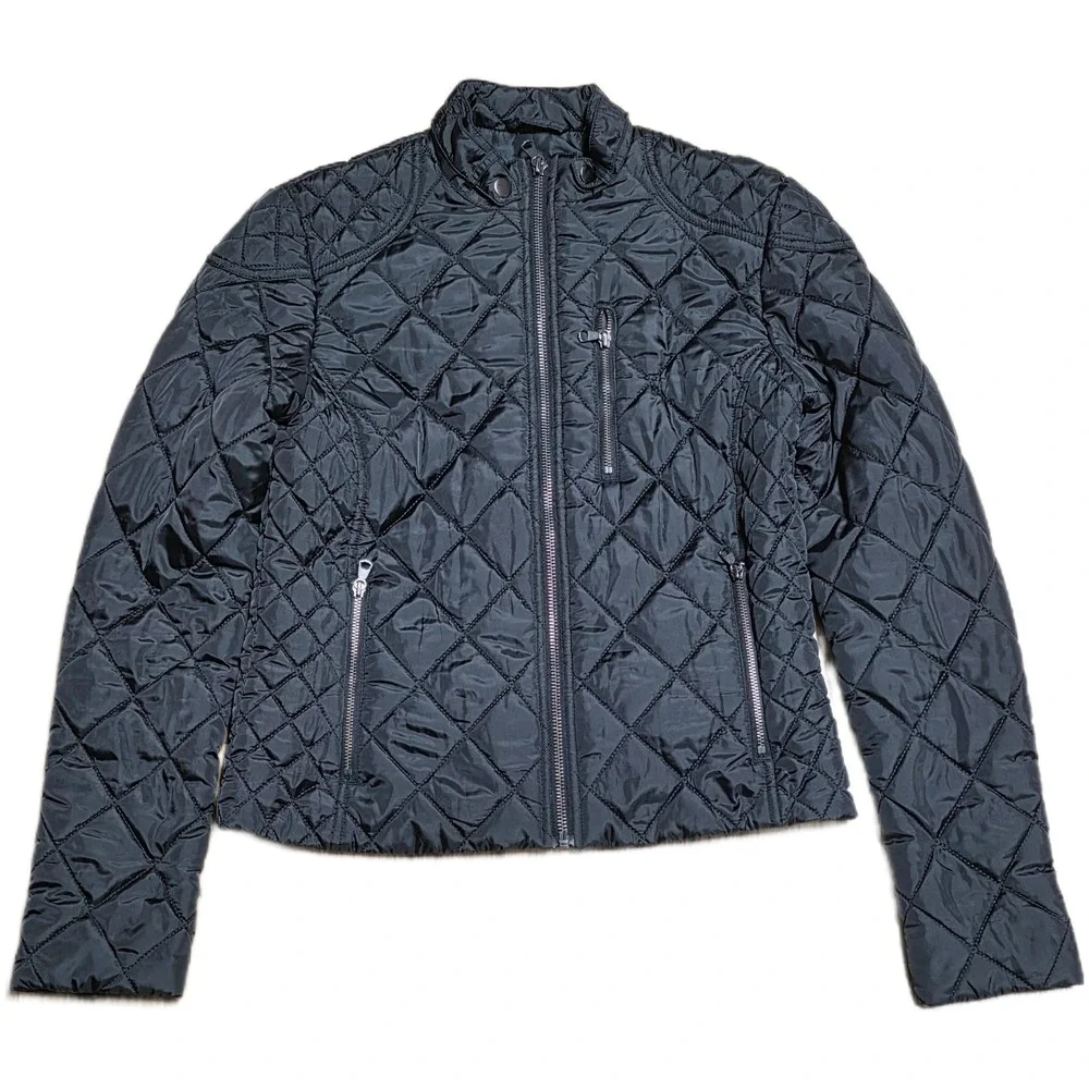 Banana Republic Quilted Moto Jacket Women's Size XS Black Full Zip‎ Snap Collar